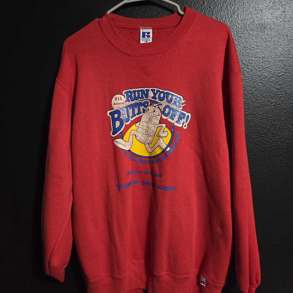 Vintage 90s American Cancer Society Run Your Butts Off Cure Run Russell Size XL